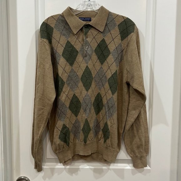 Grant Thomas wool sweater brown and green men